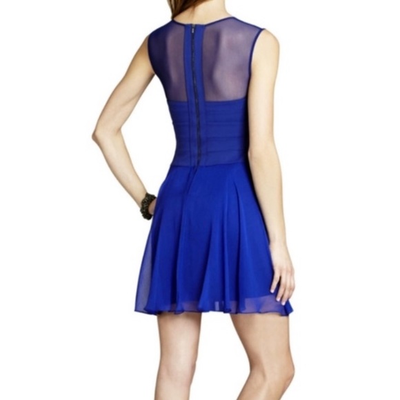 NEW BCBG MaxAzria Blue Miranda Sleeveless Ponte and Silk Dress Size 4P - Picture 2 of 9